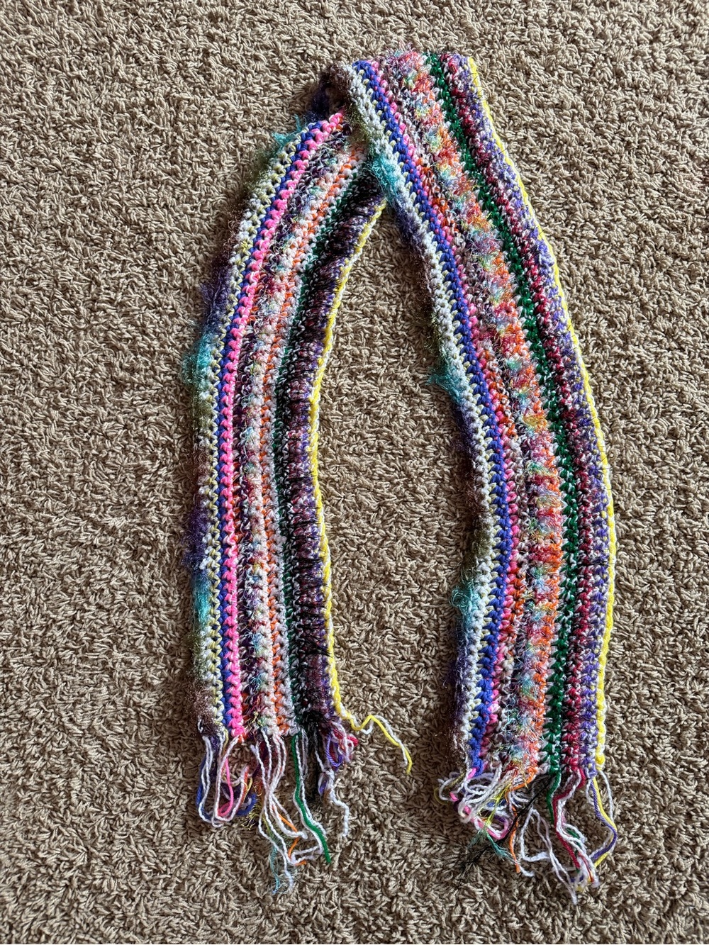 Handmade Multicolor Crochet Knit Scarf with Fringe